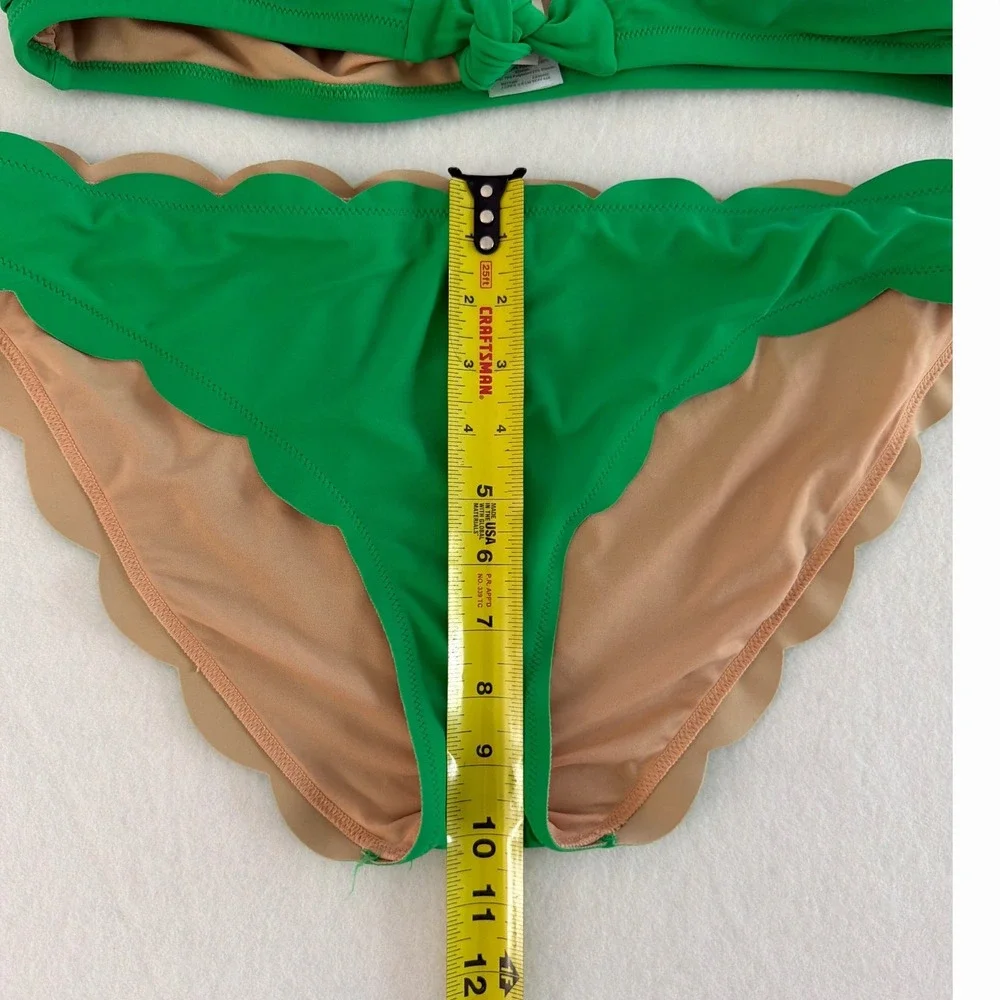 J.Crew Green Scalloped Front Tie Bikini Set Two Piece Swimsuit Large